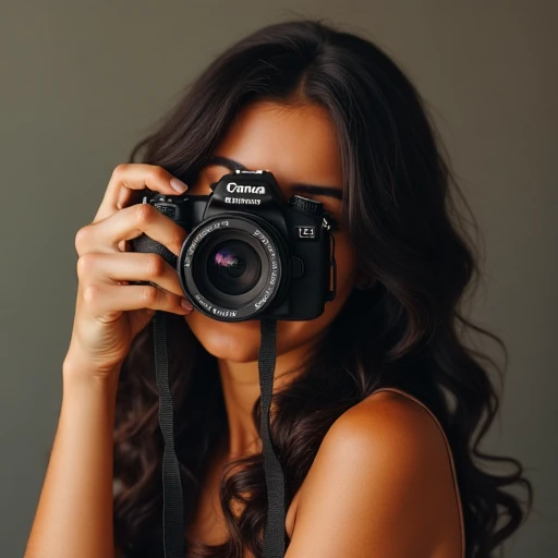 Fotógrafo profissional em ação com câmera DSLR e lentes profissionais em estúdio